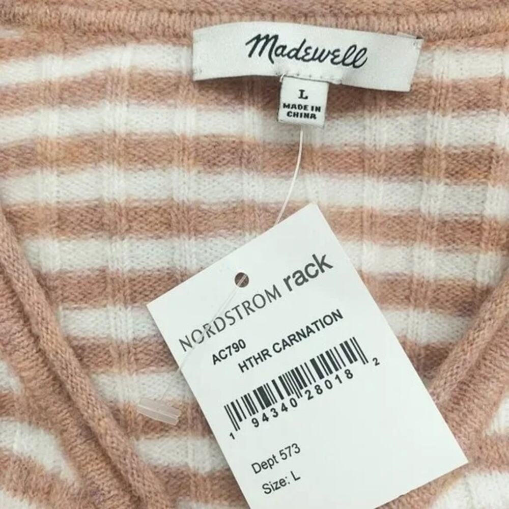 Madewell Women's Sweater Large Heather Carnation Stripe NEW Scoop Boat Neck - Picture 4 of 5